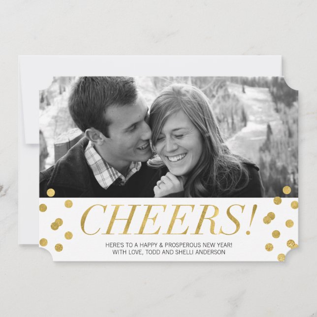 Cartes Pour Fêtes Annuelles Santé! Gold Confetti Nouvel An Photo Holiday Card (Devant)