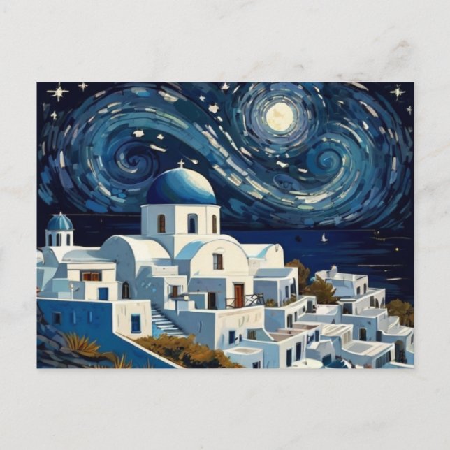 Cartes Pour Fêtes Annuelles Santorin, Grèce Starry Night - Greek Island Art (Devant)