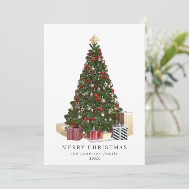 Cartes Pour Fêtes Annuelles Sapin de Noël à l'aquarelle élégant  (Debout devant)