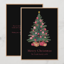 Sapin de Noël à l'aquarelle noir et rose élégant