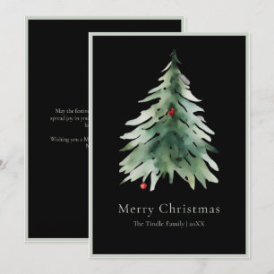 Cartes Pour Fêtes Annuelles Sapin de Noël à l'aquarelle vert noir élégant