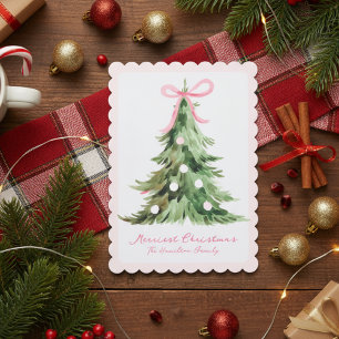 Cartes Pour Fêtes Annuelles Sapin de Noël à ruban rococo orné Coquette rose