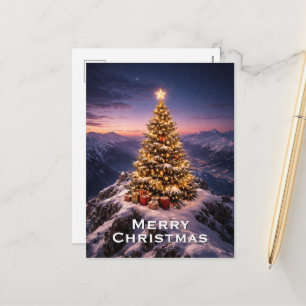Cartes Pour Fêtes Annuelles sapin de Noël au sommet d'une montagne coutume