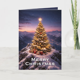 Cartes Pour Fêtes Annuelles sapin de Noël au sommet d'une montagne personnalis