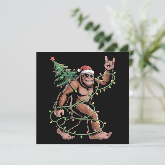 Cartes Pour Fêtes Annuelles Sapin de Noël Bigfoot Santa Xmas Lumières Sasquatc (Debout devant)