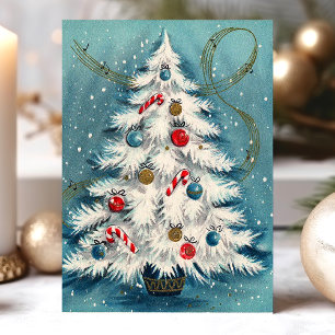 Cartes Pour Fêtes Annuelles Sapin de Noël blanc dans la scène de Noël enneigée