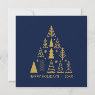 Cartes Pour Fêtes Annuelles Sapin de Noël Bleu Nuit et Or   Carré des Fêtes