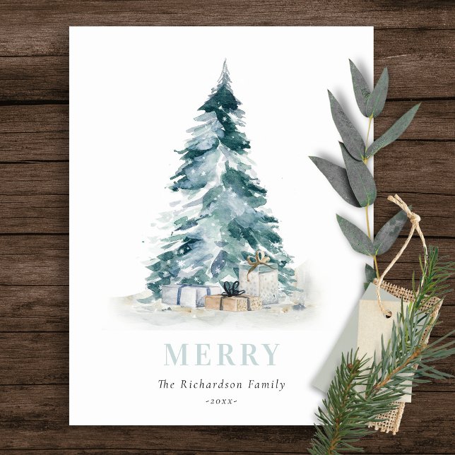 Cartes Pour Fêtes Annuelles Sapin de Noël Cadeaux Aquarelle Eau de Neige Pin (Créateur téléchargé)
