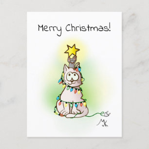 Cartes Pour Fêtes Annuelles Sapin de Noël Chat et Souris avec Étoile Brillante