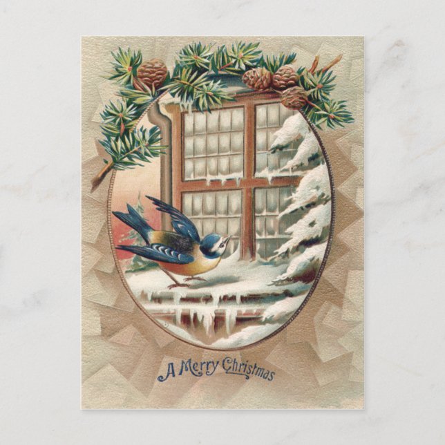 Cartes Pour Fêtes Annuelles Sapin de Noël Cône de Pin Oiseau de Noël (Devant)