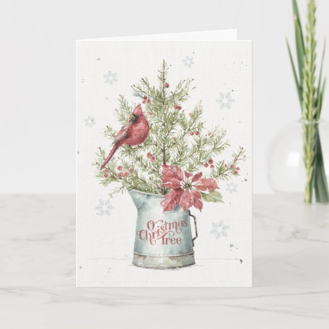 Cartes Pour Fêtes Annuelles Sapin de Noël de Ferme avec Cardinal (Devant)