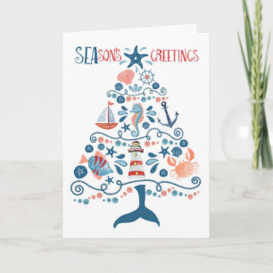 Cartes Pour Fêtes Annuelles Sapin de Noël de la Mer Nautique et Salutations de