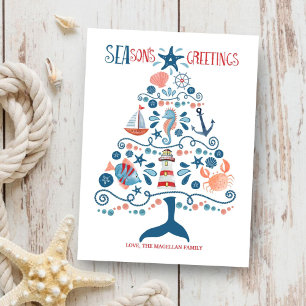 Cartes Pour Fêtes Annuelles Sapin de Noël de la plage et salutations nautiques