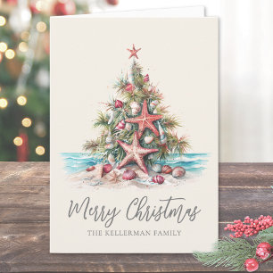 Cartes Pour Fêtes Annuelles Sapin de Noël de plage joyeux