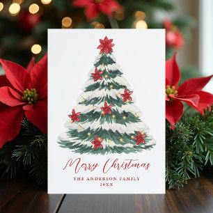 Cartes Pour Fêtes Annuelles Sapin de Noël élégant aux poinsettias Non-Photo