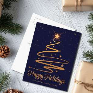 Cartes Pour Fêtes Annuelles Sapin de Noël élégant bleu marine or