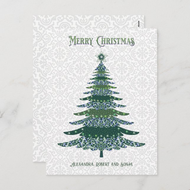Cartes Pour Fêtes Annuelles Sapin de Noël élégant vert blanc personnalisé (Devant / Derrière)