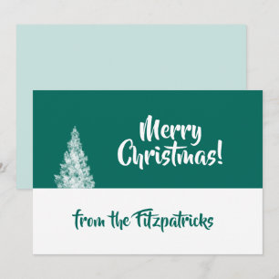 Cartes Pour Fêtes Annuelles Sapin de Noël enneigé Bleu sarcelle et blanc Minim