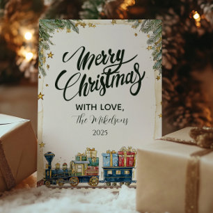 Cartes Pour Fêtes Annuelles Sapin de Noël et Train des Cadeaux