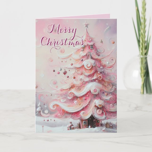 Cartes Pour Fêtes Annuelles Sapin de Noël Fantaisie Rose Personnalisé (Devant)