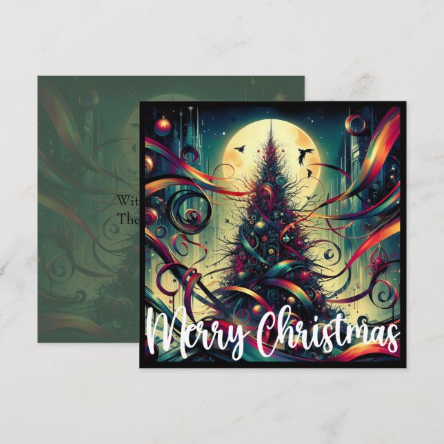 Cartes Pour Fêtes Annuelles Sapin de Noël gothique au clair de lune (Devant / Derrière)