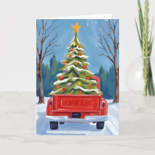 Cartes Pour Fêtes Annuelles Sapin de Noël Livraison Camion Rouge Aquarelle