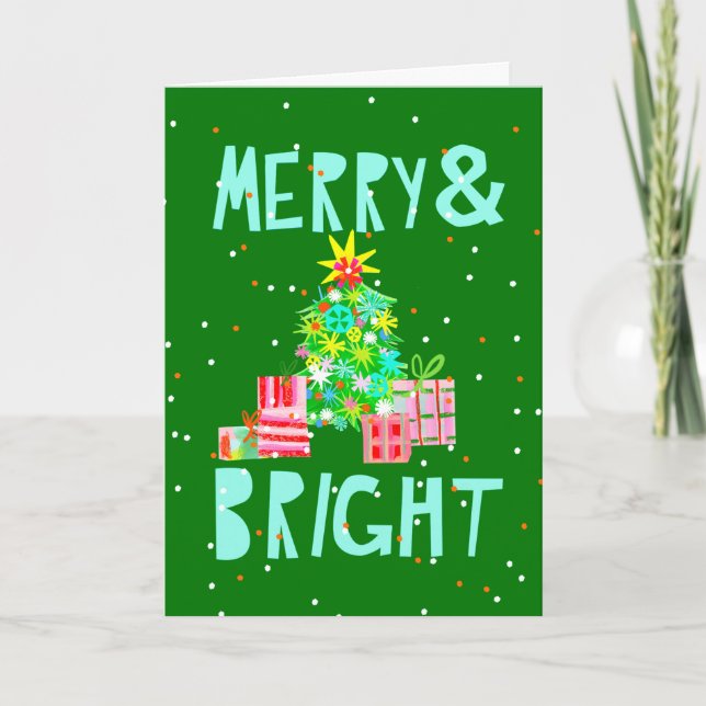 Cartes Pour Fêtes Annuelles Sapin de Noël Merry & Bright (Devant)