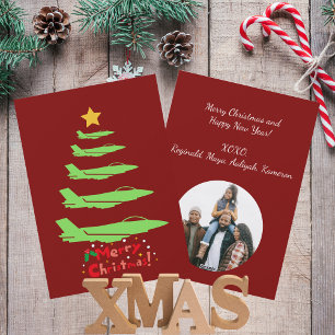 Cartes Pour Fêtes Annuelles Sapin de Noël Minimaliste Avion Militaire Rouge