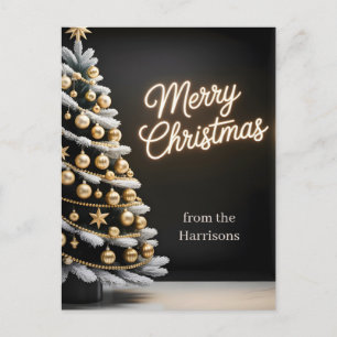Cartes Pour Fêtes Annuelles Sapin de Noël noir et or avec texte personnalisé