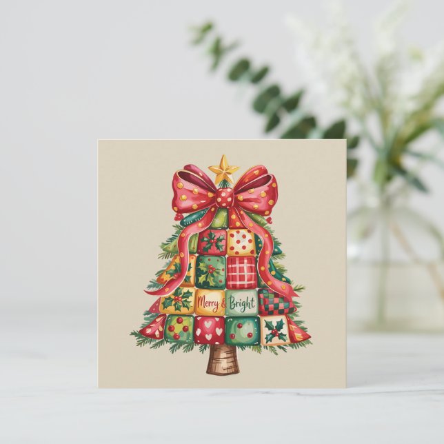 Cartes Pour Fêtes Annuelles Sapin de Noël patchwork Coquette Noël Tree  (Debout devant)