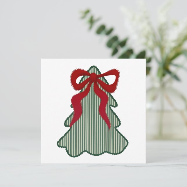 Cartes Pour Fêtes Annuelles Sapin de Noël Preppy Nœud Rouge Dessiné à la Main  (Debout devant)