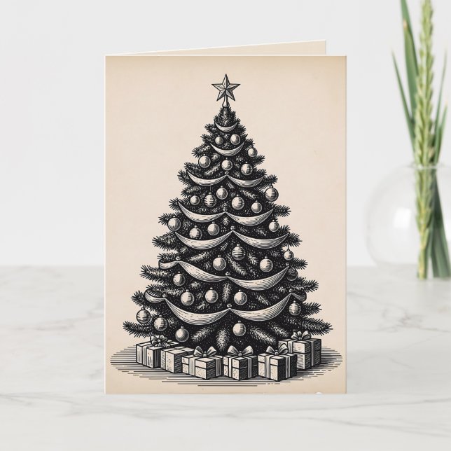 Cartes Pour Fêtes Annuelles Sapin de Noël Rustique Simple Moderne Tendance (Devant)
