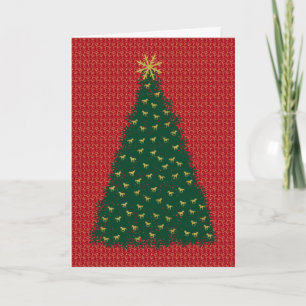 Cartes Pour Fêtes Annuelles Sapin de Noël vert avec chevaux galopants en or