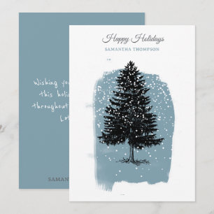 Cartes Pour Fêtes Annuelles Sapin de Noël Vintage Neige Hivernale Bleue Modern