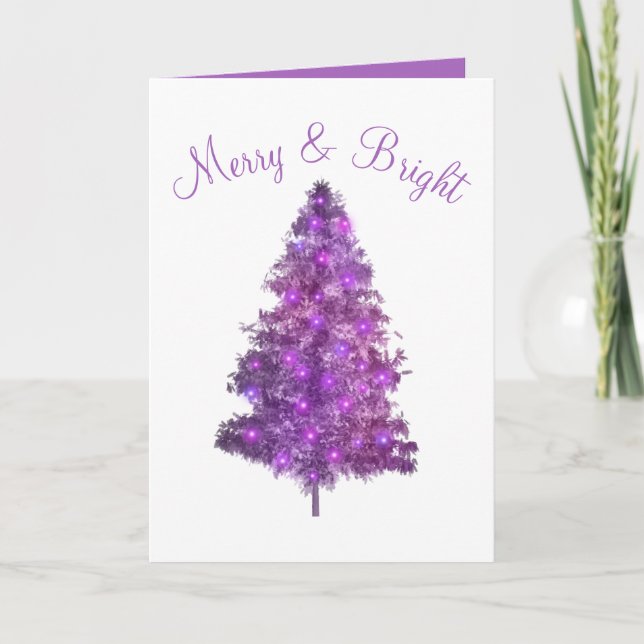 Cartes Pour Fêtes Annuelles Sapin de Noël Violet Joyeux et Lumineux  (Devant)