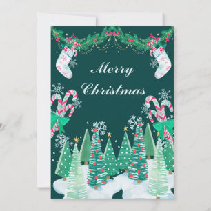Cartes Pour Fêtes Annuelles Sapins de Noël, Canne en bonbon et Chaussettes