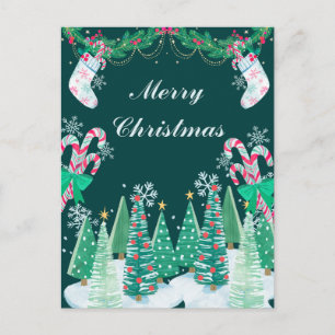 Cartes Pour Fêtes Annuelles Sapins de Noël, Canne en sucre d'orge et Chaussett