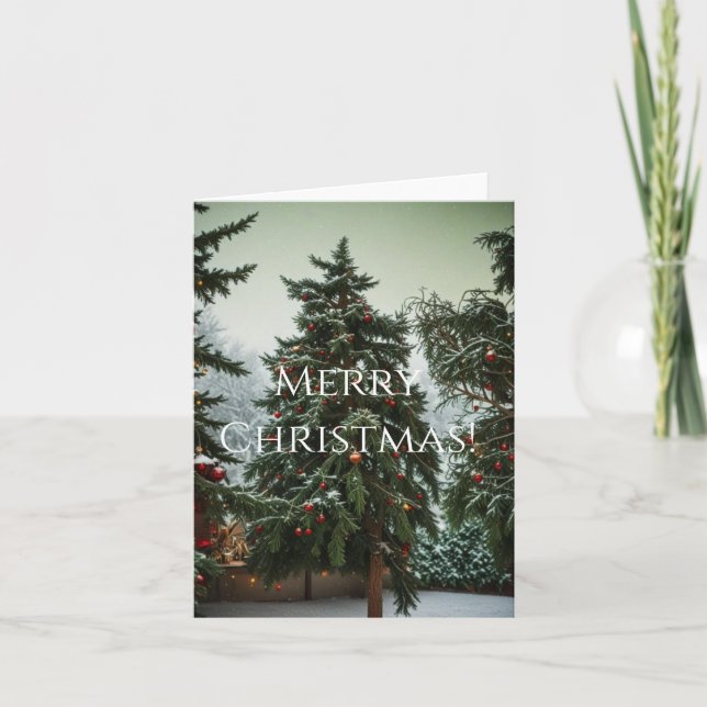 Cartes Pour Fêtes Annuelles Sapins de Noël décorés de guirlandes  (Devant)