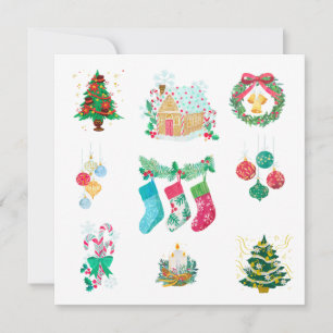 Cartes Pour Fêtes Annuelles Sapins de Noël, ornements et chaussettes 