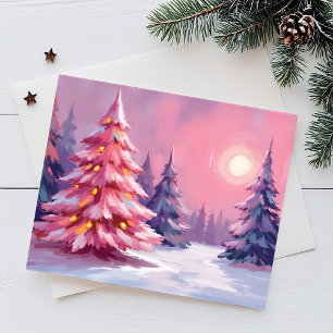 Cartes Pour Fêtes Annuelles Sapins de Noël roses pastel aquarelle d'hiver