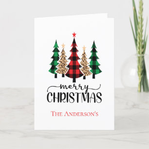 Cartes Pour Fêtes Annuelles Sapins de Noël Rouge Vert Noir Carreaux de Buffalo