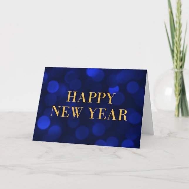 Cartes Pour Fêtes Annuelles Sapphire Blue Bokeh éclaire or Bonne année (Devant)