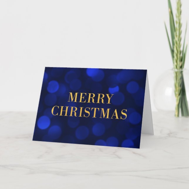 Cartes Pour Fêtes Annuelles Sapphire Blue Bokeh Lights Gold Joyeux Noël (Devant)