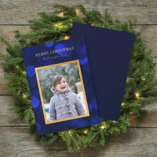 Cartes Pour Fêtes Annuelles Sapphire Blue Bokeh Lights Gold Joyeux Noël