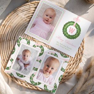 Cartes Pour Fêtes Annuelles Sash rose Bow Noël Monogramme Wreath