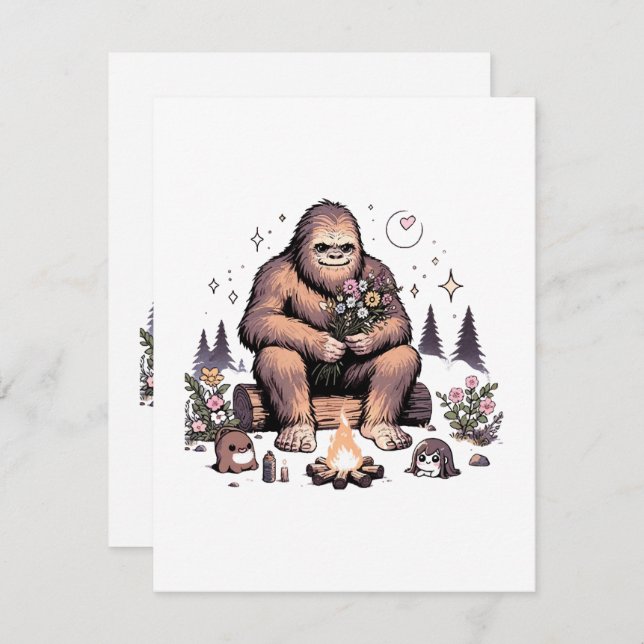 Cartes Pour Fêtes Annuelles Sasquatch Holding Flowers (Devant / Derrière)