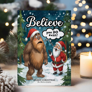 Cartes Pour Fêtes Annuelles Sasquatch rencontre le Père Noël, croyez à Noël