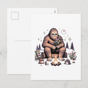 Cartes Pour Fêtes Annuelles Sasquatch tenant des fleurs