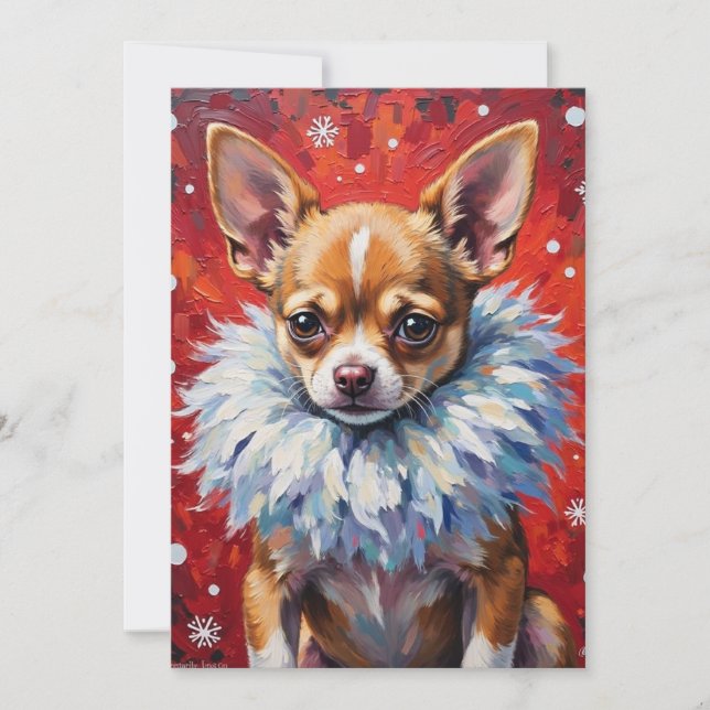 Cartes Pour Fêtes Annuelles Sassy Chihuahua Dog in Fluffy Winter Fur Collar (Devant)