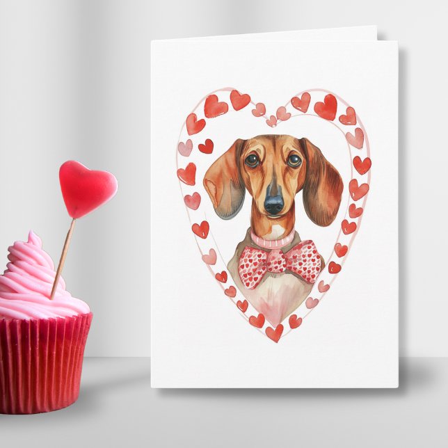 Cartes Pour Fêtes Annuelles Saucisse Chien Valentines Jour Aquarelle Texte per (sausage dog dachshund valentines day dog mom dog dad pink personalized text)